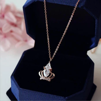 

Hot Sale Luxury Queen Crown Cubic Zirconia Necklaces &Pendants Rose Gold Color Choker Necklace Chain Fashion Jewelry For Women