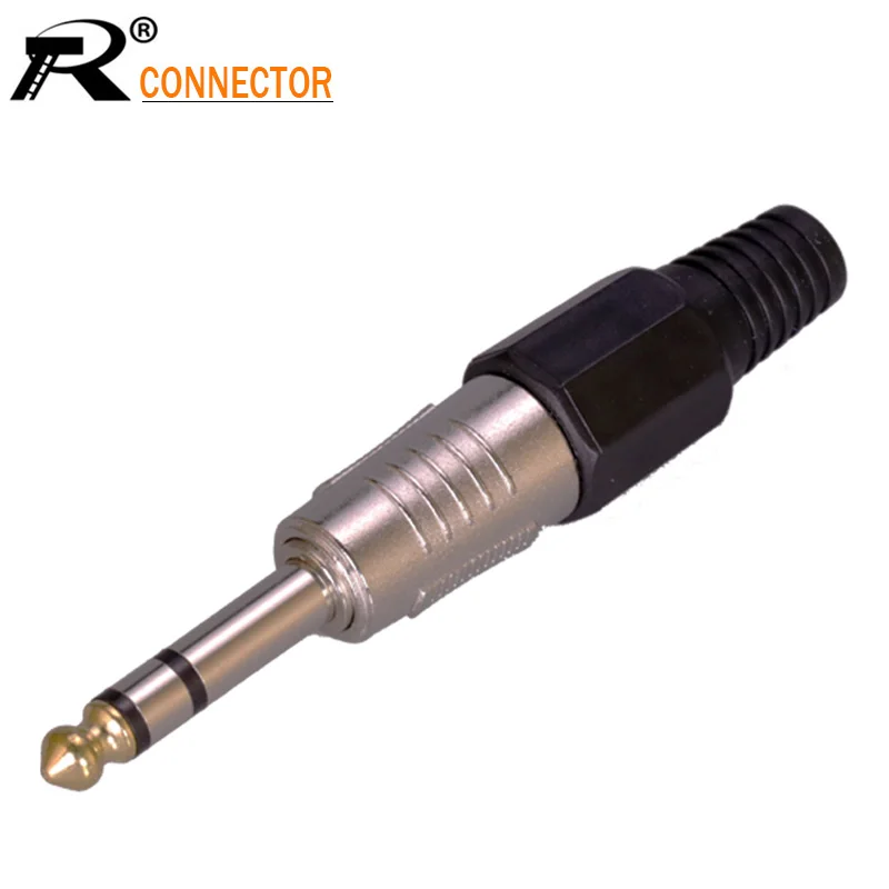 100pcs Stereo Jack 6.35 Wire connector Audio Speaker 6.35mm Sophomore Core Amplifier Microphone Plug Nickel Plated