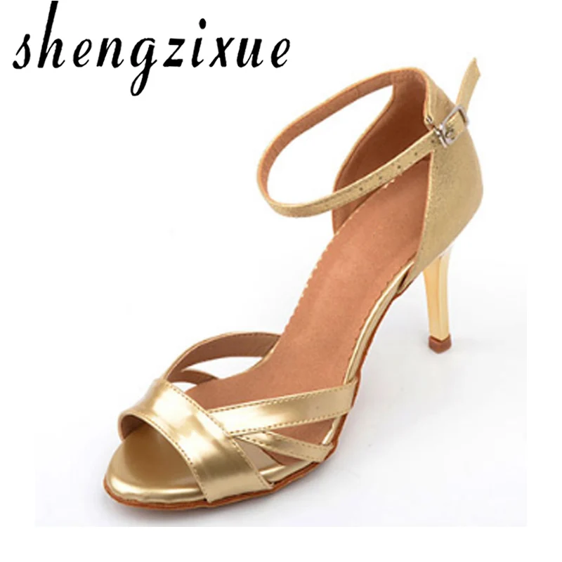 

shengzixue Woman Latin Dance Shoes Green Snake texture PU and Golden PU Latin Dance Shoes or Ballroom Dancing heel 7.5cm/8.5cm
