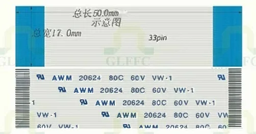 

New 100Pcs FFC FPC Flexible Cable 0.5mm Pitch 33 Pins 50mm Length Forward Ribbon Cable AWM 20624 80C 60V VW-1 Wholesale
