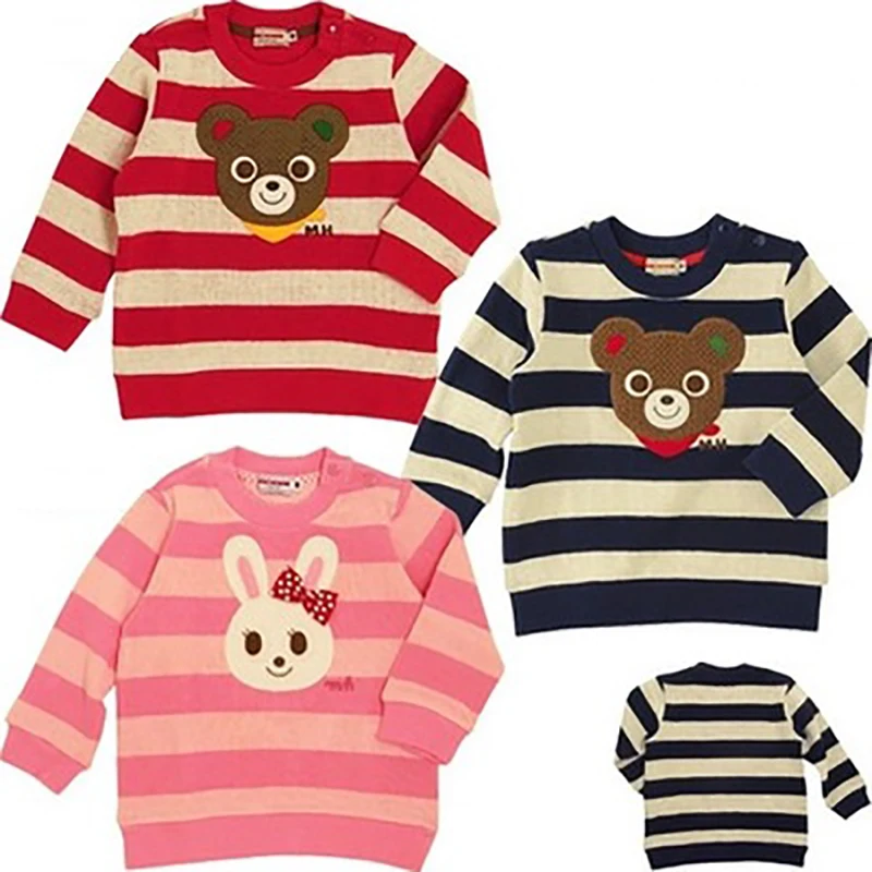 

MiKi Kids Strip Tops Fashion Design Baby Boy Girls Long Sleeve Sweaters 2018 New Bear Pattern Toddler Tops Outwears