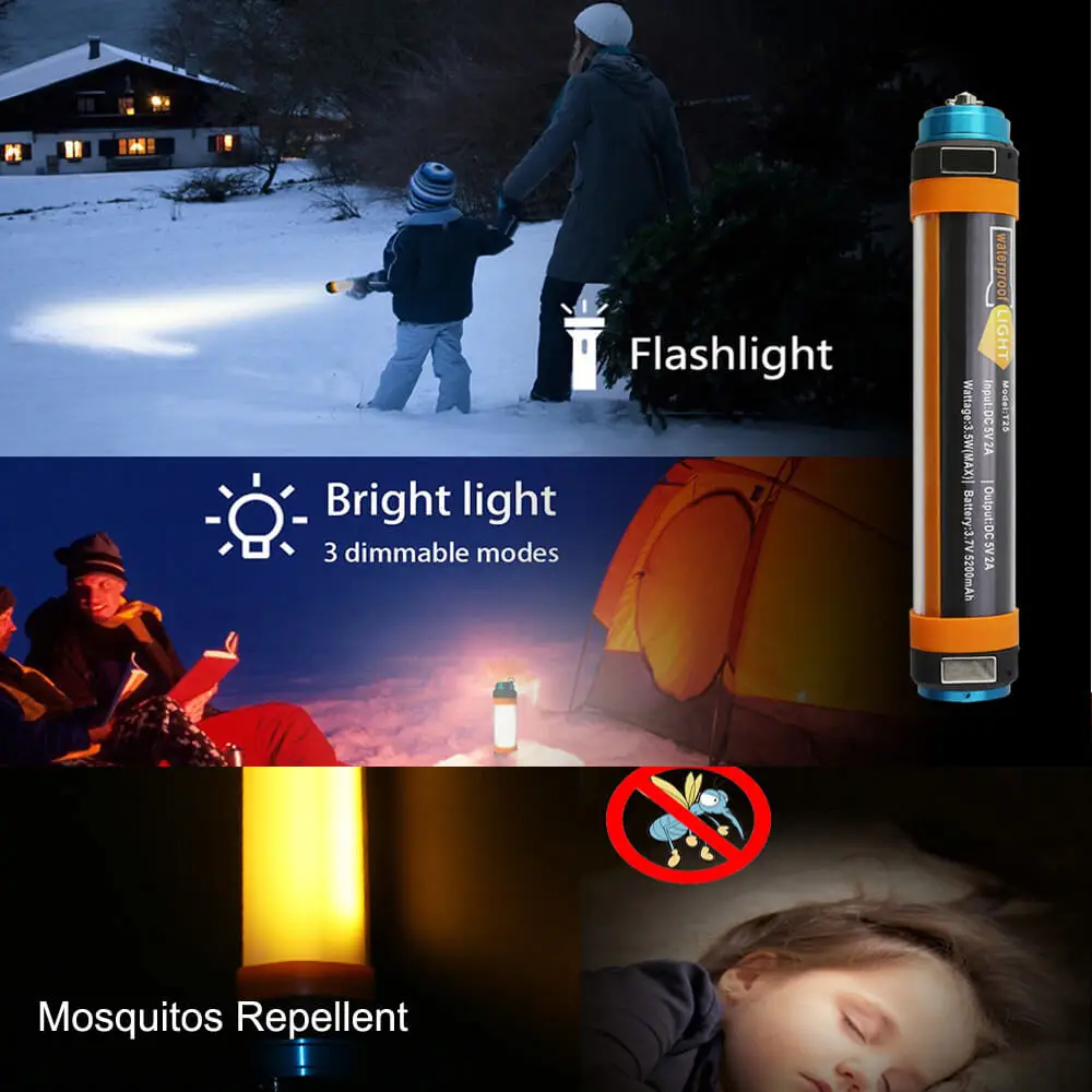 16 cm 6.3in 2.5 W Mosquito Tent Camping Light Rechargeable Portable Lantern Flashlight Dimmable With Magnet Blue Red Warn light