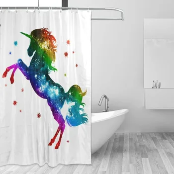 

Colorful Cartoon Unicorn Waterproof Shower Curtains Polyester Fabric Quality Mildew Resistant Bathroom Curtains with 12 Hooks