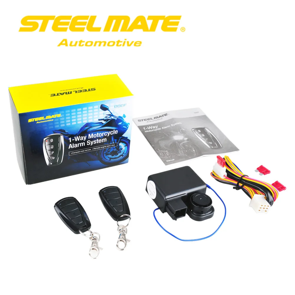 Steelmate 986F 1 способ мотоциклетная сигнализация двигатель Иммобилизация удаленный запуск двигателя с двумя передатчик системы сигнализации дистанционные части