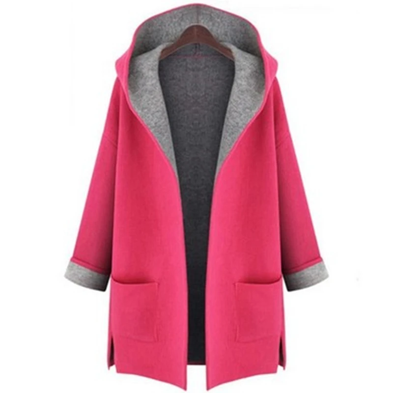 

L-5XL Autumn Winter large Size Women Windbraaker Casual Long Coats Patchwork long Sleeve Hoodied New Loose Female Outerwear J698