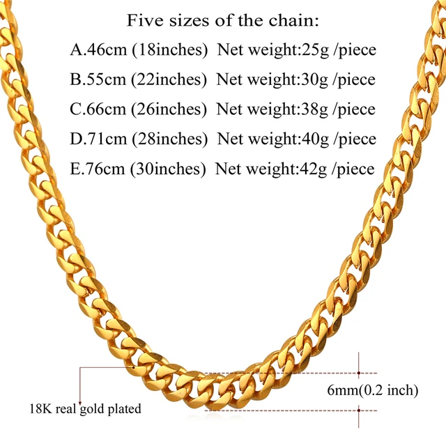 Mens Gold Chain Necklace 6mm Long  Mens Jewelry Chain Gold Color - Gold  Chain Men - Aliexpress