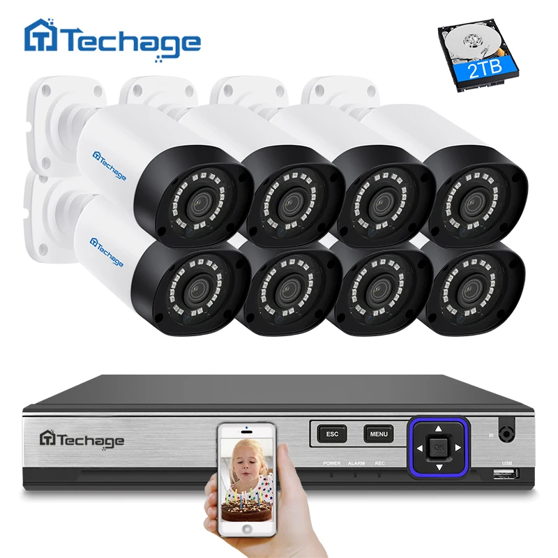 Kopen Techage H.265 8CH 4MP CCTV Camera System POE NVR Kit Outdoor Waterdichte 4MP POE IP Camera P2P Video Security Surveillance kit