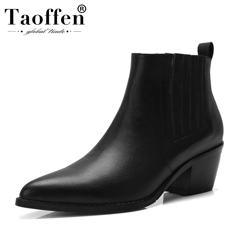 Taoffen/женские ботинки Челси из натуральной кожи сезон осень зима Теплые ботильоны