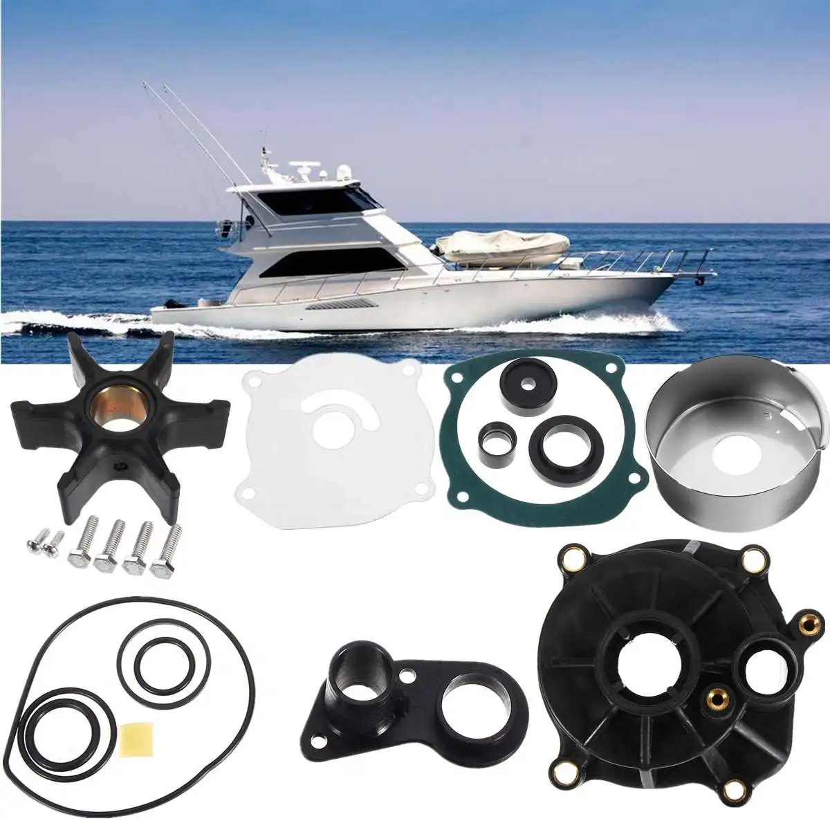

Marine Boat Water Pump Impeller Repair Kit For Johnson Evinrude 85-300HP 5001594 Rubber+Metal 6 Blades Boat Parts & Accessories