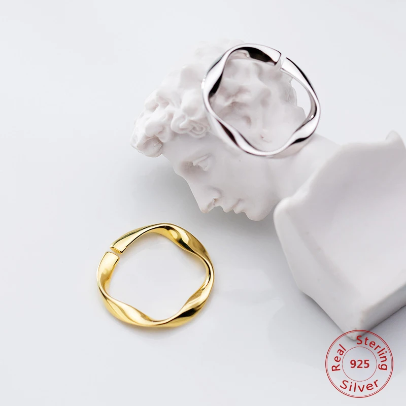 

S925 Silver Ring Female Korean Version Of The Simple Personality Wave Twisted Opening Ring Temperament Fashion Jewelry