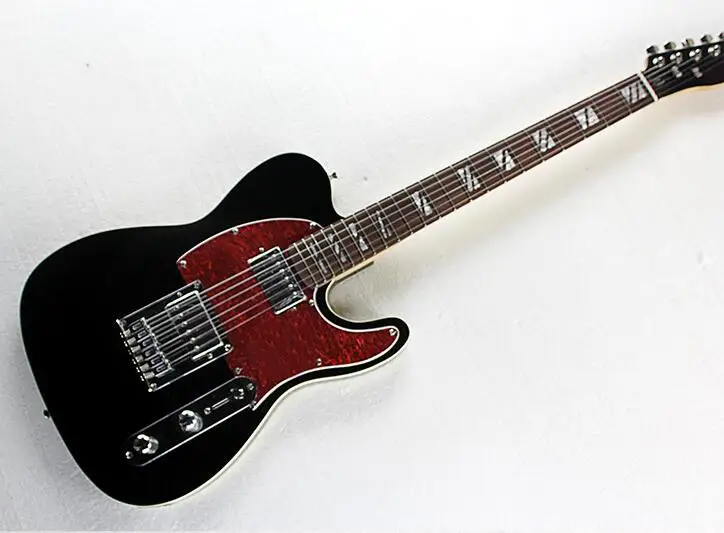 

Hot sale! Black Electric Guitar with Red Pearl Pickguard,String-thru-body,Rosewood Fretboard,Chrome Hardwares free shipping