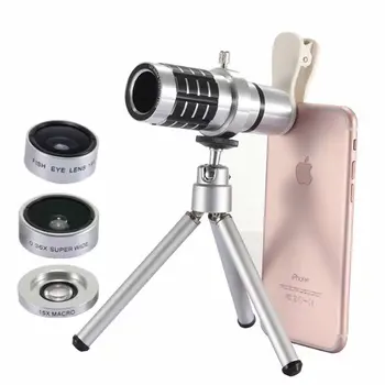 

Mobile Phone Lens Lentes Far Distance 12X Zoom Telephoto Lens+15X Macro+0.36X Wide Angle lens+195 Fish Eye Lens for Smartphone