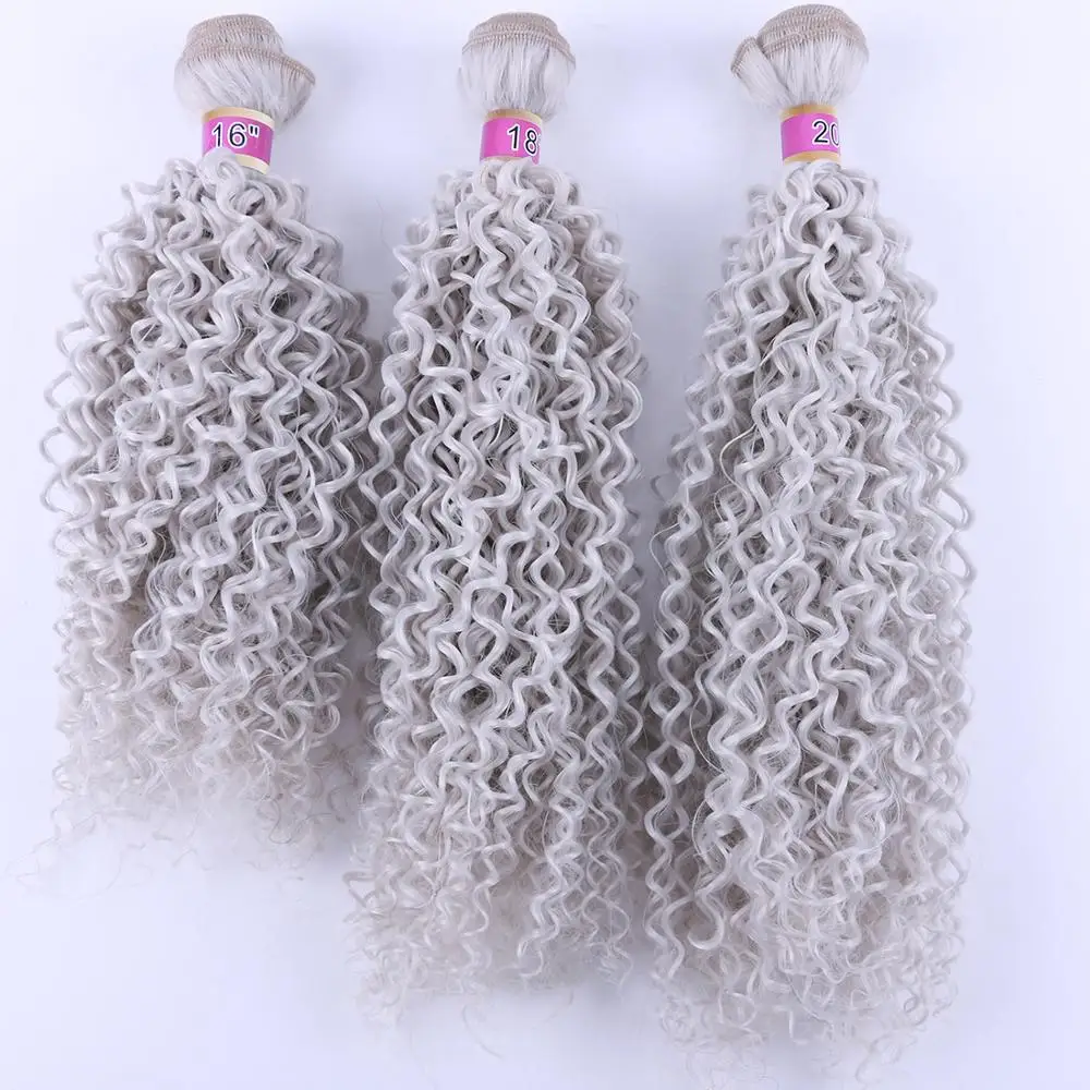 hair extensions color grey kinky curly high temperature synthetic hair extension for women