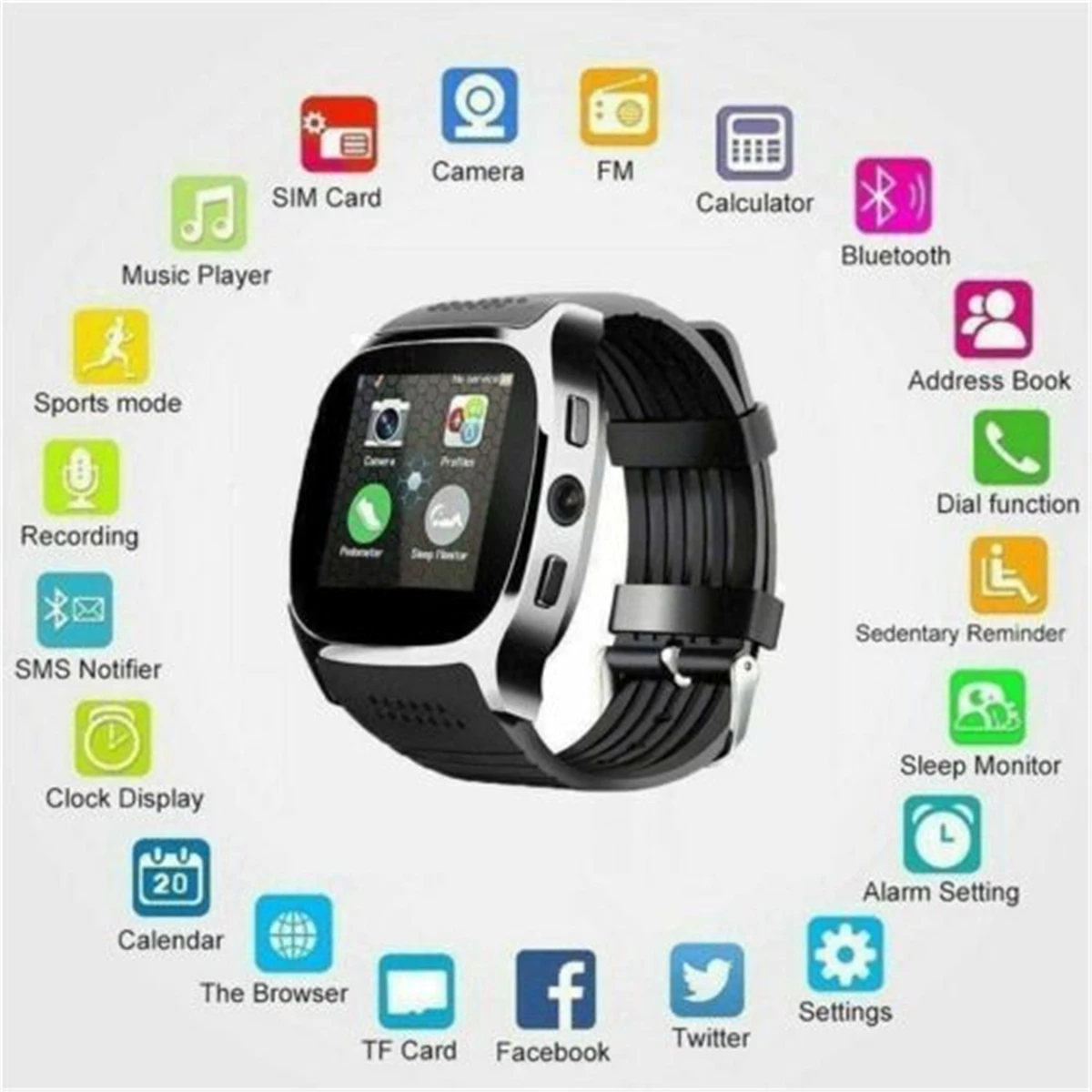 

2019 New T8 Sports Smart Watch LBS Tracker Android Wear Bluetooth Pedometer Motherboard 60D Camera SIM FM Phone Mate Android iOS