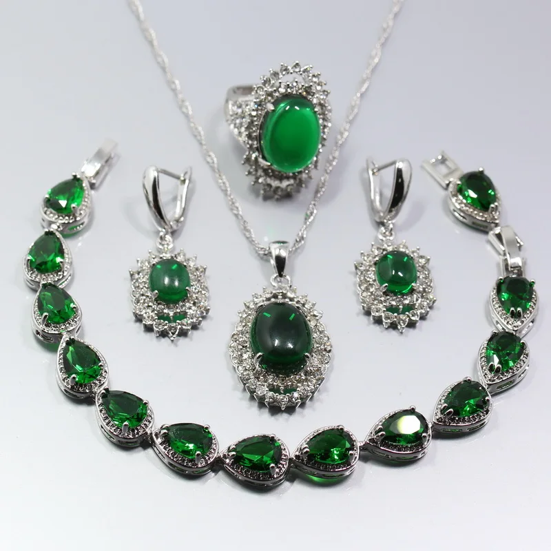 

Manny&Della 2017 New Style 925 Silver Color Green Zircon Crystal Five-Jewelry Set Ring Size 6# 7# 8# 9# 10# Free Gift Box W150