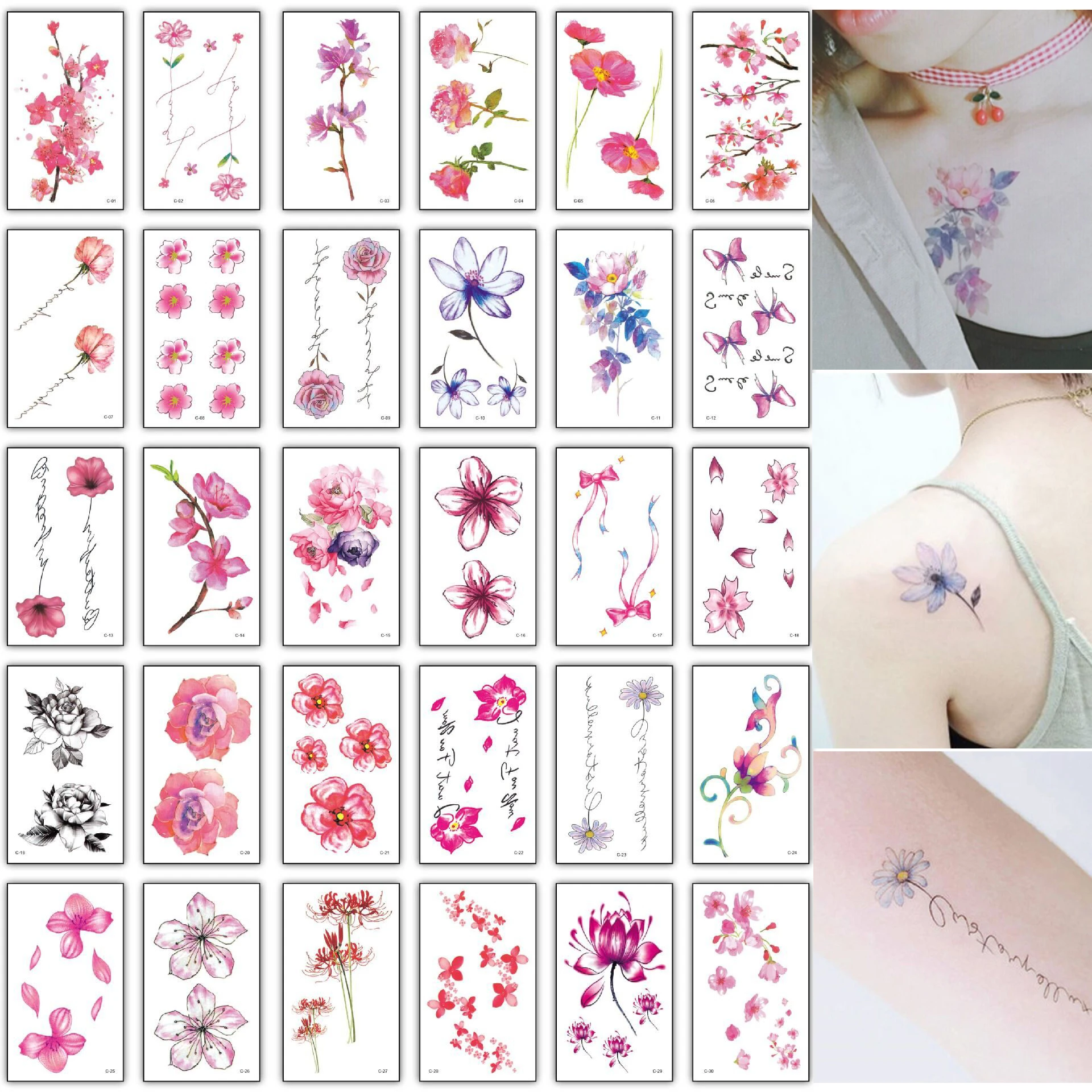 30pcs Lot Flower Temporary Tattoo Set For Women Hand Tattoo Sticker Fashion Body Art Waterproof Arm Neck Face Fake Tatoo Paper Temporary Tattoos Aliexpress