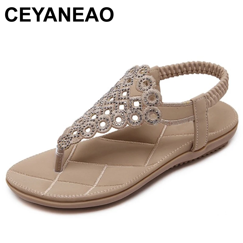 

CEYANEAO2018 Summer New Bohemia Women Sandals Slip-on Flats Woman Beach Shoes Casual ladies Comfortable sandals Plus Size 35-41