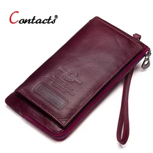 Роскошный женский кошелек из натуральной кожи, женский клатч, портмоне, держатель для карт, телефона, денег, длинный женский кошелек красного цвета