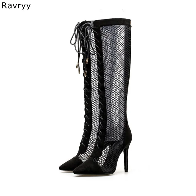 Maille Bout Bottes Dentelle Noir Conception Sandale As Mince Femme Femmes Picture Talon Sexy De Chaude 2018 Pointu D'été Chaussures Découpes Longues Mode ngP5qwdx