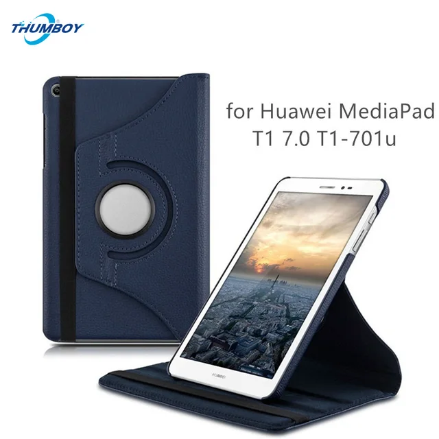 Best Offers 360 rotating Leather Flip Case for Huawei MediaPad T1 701u Tablet Case for Huawei T1 7.0 T1-701u Tablet Lychee pattern Cover+pen