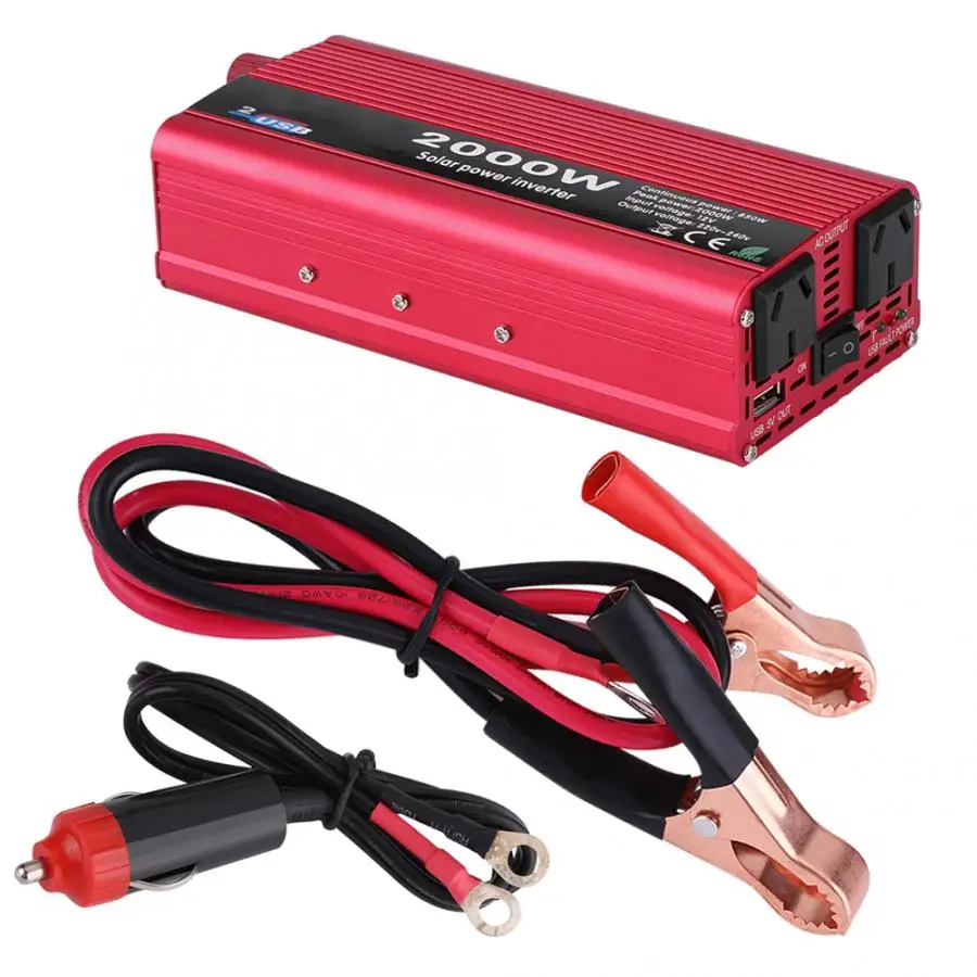 

2000W DC 12V to AC 110V Car Auto Power Inverter Converter W/ Dual Outlets for Home Car Outdoor Use US standard Red Color
