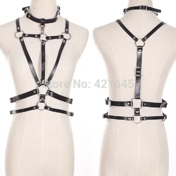 

WomenSexy Fashion Harajuku Hot Goth Leather Harness Bra Cage Body Bondage belt Top Chest belt wait belt Studded Sculpting Garter