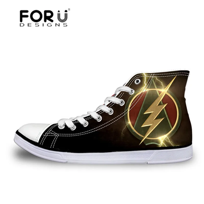 

FORUDESIGNS 3D Super Hero The Flash Pattern Vulcanized Shoes for Men Casual Flats Sneakers High Top Canvas Teenagers Shoes 2018
