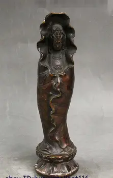 

Chinese Buddhism Bronze Lotus Leaf Kwan-yin Guanyin Boddhisattva Goddess Statue