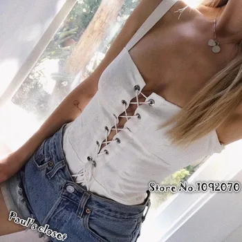 

Women All Laced Up Poppy Corset Bodysuit Wide Set Straps Cotton Lace-up Bodysuit
