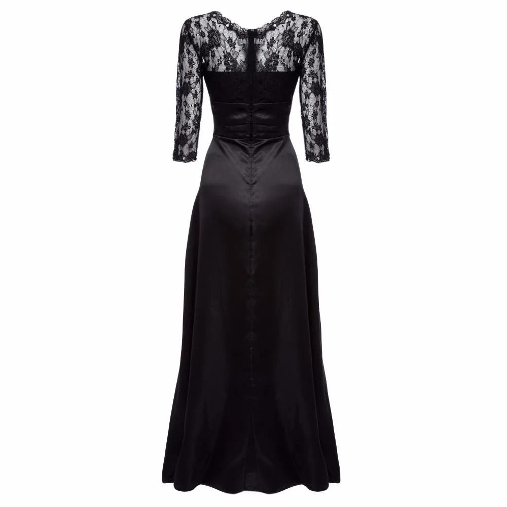 Elegant Little Black Women Maxi Long Dress Sexy Robe Femme Tunic Floral Lace Night Evening Party Dresses Pleated Mesh Vestidos 11