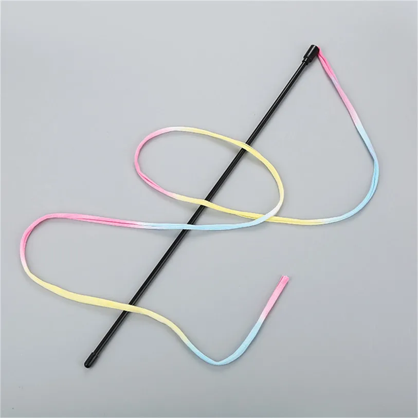 Rainbow Ribbon Pet Cat Feather Toys Play Fun Cat Wand Catcher Teaser Sticks Cat Interactive Training Toys Wholesale #F#40SP4 (5)