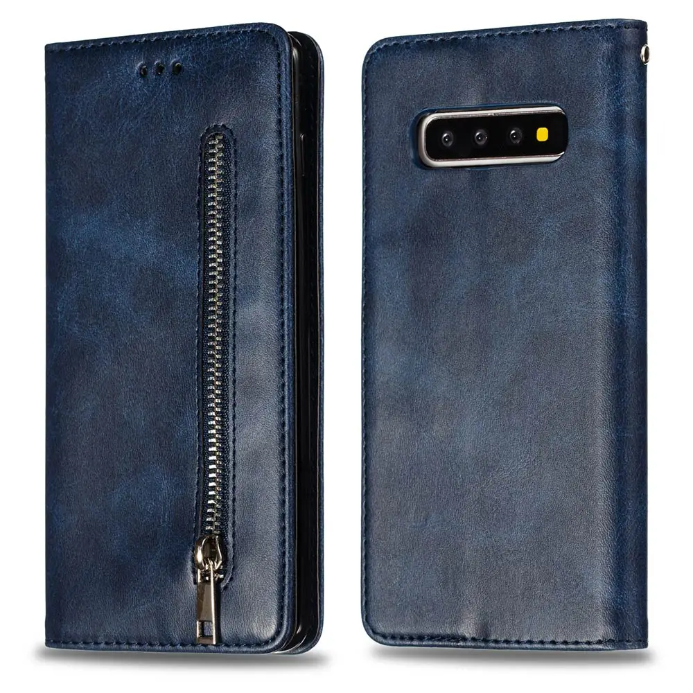 KISSCASE Ретро Бумажник телефонные чехлы для samsung Galaxy Note 9 8 4 3 5 металлический кожаный чехол на молнии для samsung S7 S8 S9 Plus Funda - Цвет: Синий