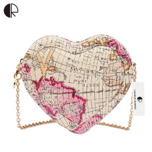 BH490 модный бренд дизайн Для женщин фирменный дизайн Курьерские сумки Сердце Форма прекрасный карта мира с принтом женские сумки мини сумки