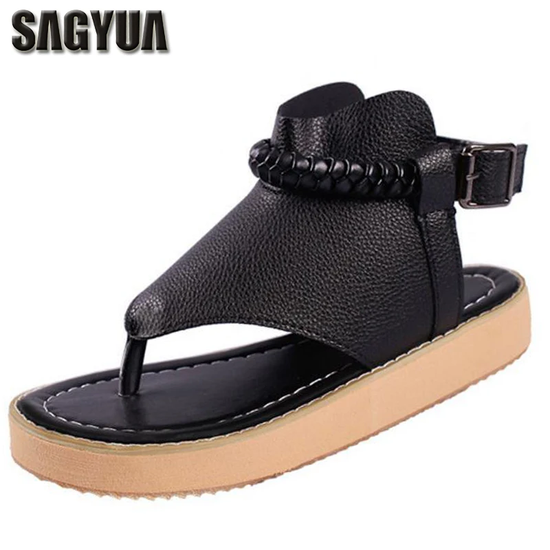 

SAGYUA Faddish Summer Cool Rome Gladiator Style Women Lady Fashion Casual Strape Buckle Toe Clip Thong Sandals Trendy Shoes T094