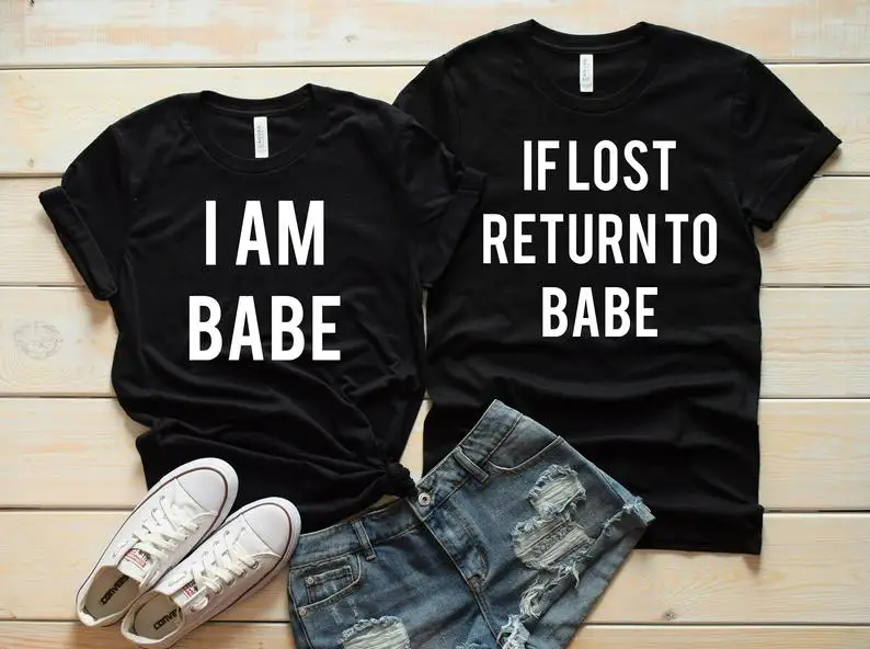 Skuggnas Nuovo Arrivo Se Perso Ritorno A Babe - I Am Babe Coppie T-Shirt Unisex Moda Camicie Abbinate Manica Corta Top Casual