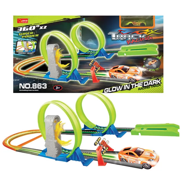 

Free Shipping Funny plastic toy assembling track racking car glow in the dark