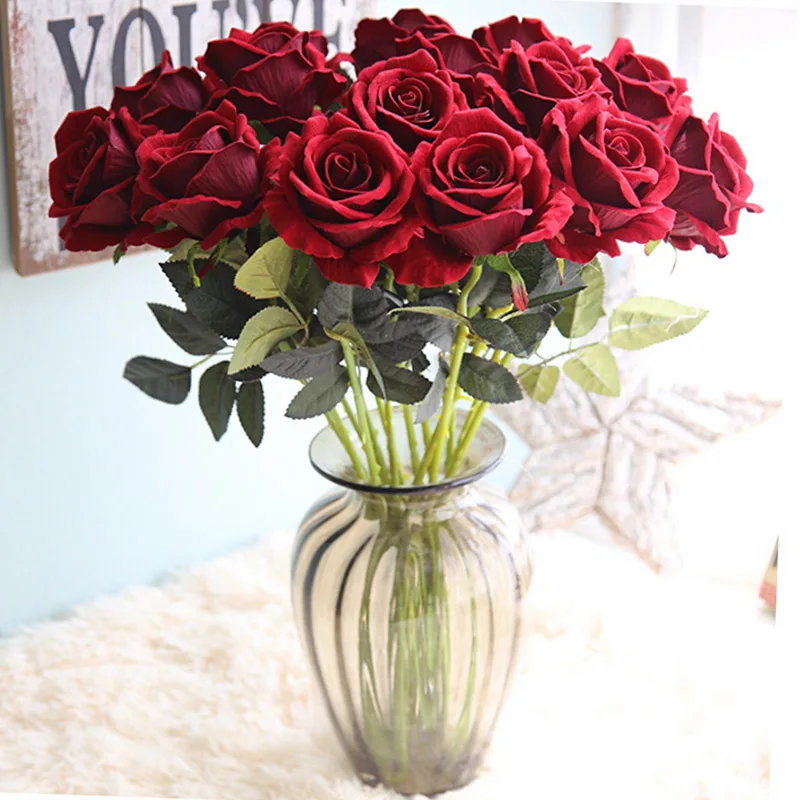 3pcs/lot silk rose artificial flowers high quality wedding fake flowers for home party decor Valentine's gift table accessories