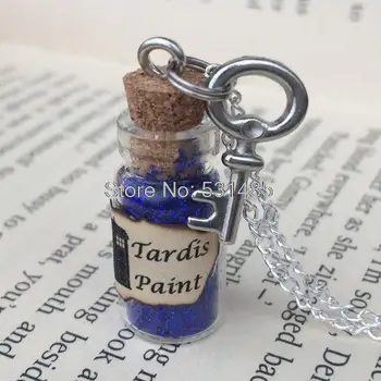 

12pcs/lot Tardis Paint Bottle Necklace Pendant key charm inspired by Doctor Who
