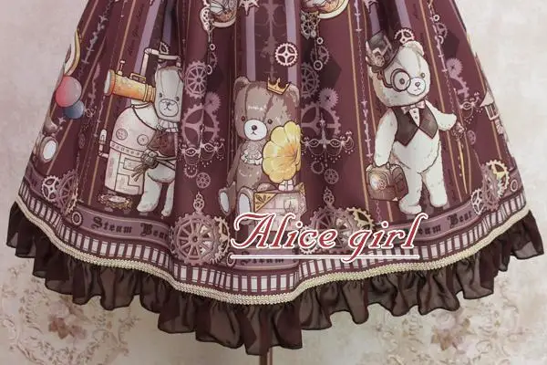 Стимпанк медведь~ сладкий печатных Лолита Повседневное платье миди от Alice Girl~ предзаказ
