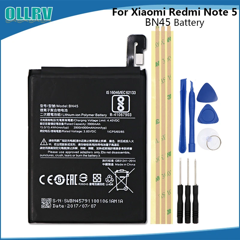 

For Xiaomi Redmi Note 5 Battery BN45 Hongmi Note 5 Batterie Bateria Batterij Accumulator AKKU 3900/4000mAh +Tools