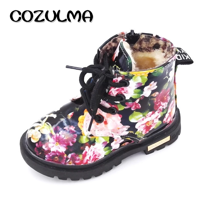 Ботинки с цветочным принтом для мальчиков и девочек из кожи|girls boots|kids shoes bootschildren