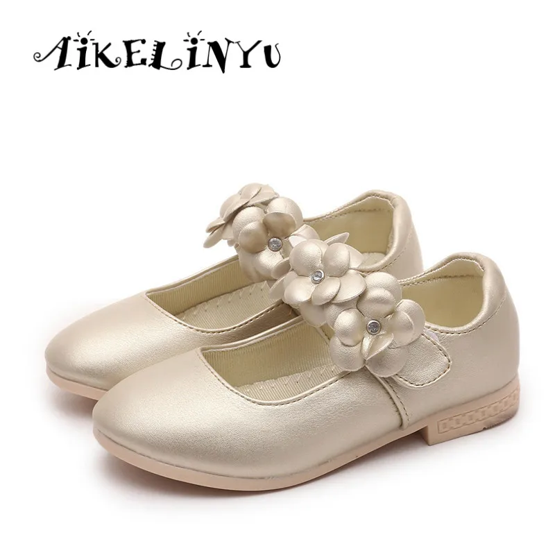 

2018 Spring New Girls Leather Shoes Children Party Shoes Kids Pink Golden Flat Princess Shoes Girls white School Casual Shoes