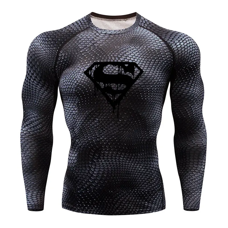 Мужская футболка с Суперменом, футболка для спортзала, фитнеса, топы, футболка для футбола, Мужская футболка для бега, Рашгард для фитнеса, быстросохнущая футболка