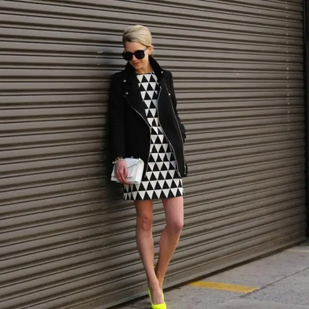 

Sleeveless Triangle Black and White Print Mini Dress Cover Up Beach WomanSwimsuit Cover Up Plus Size Round Neck #YL10