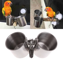 Новая подача воды пищи птица двойные чашки с зажимом из нержавеющей стали попугай клетка стенд