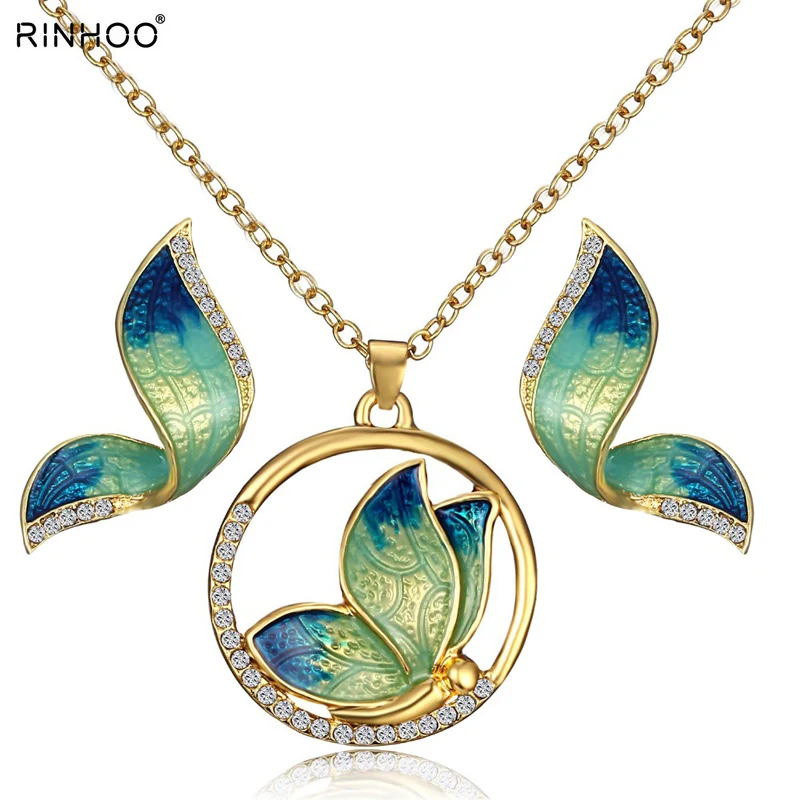 

Gold Color Jewelry Sets Silver Color Leaf Hollow Out Butterfly Necklace and Flower Earrings For Wedding Dress