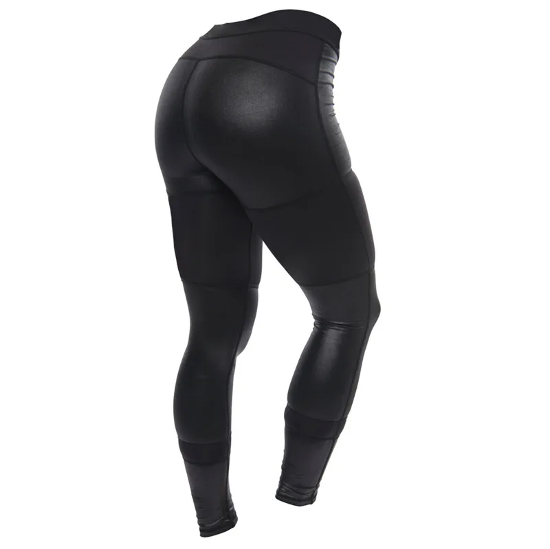 Новые женские модные спортивные Леггинсы из искусственной кожи в стиле пэчворк для активного отдыха узкие брюки-карандаш Yoging GYMs здания тренировки Леггинсы - Цвет: Черный