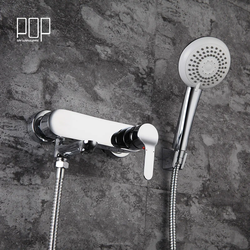 

POP New Design Wall Mounted Bathroom vanity Shower faucet, Single handle Chrome with arm and head Bathroom Bathtub Mixer Faucet