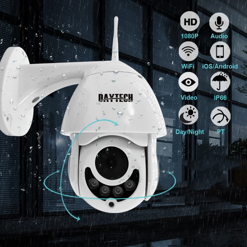 DAYTECH cámara IP 1080 P de vigilancia WiFi Cámara del CCTV Monitor de red registro interior impermeable al aire libre/de dos vías de Audio Pan inclinación - 1