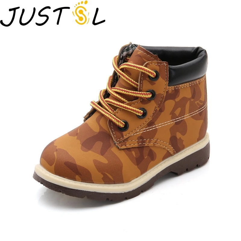 

JUSTSL New Kids Lace Comfortable Toddler Boots Camouflage Boys Girls Martin Boots Spring Children's Fashion Shoes Size 21-30